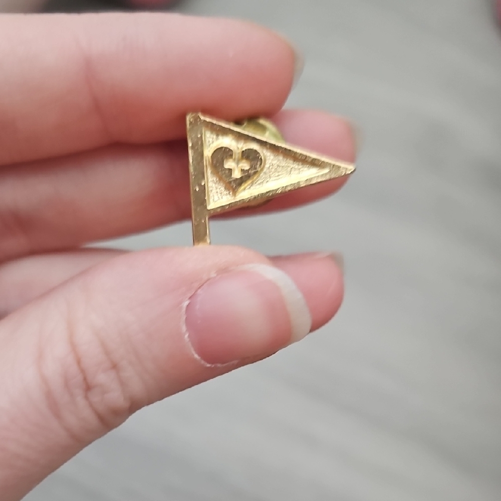 Gold Heart Triangle Cross Pin